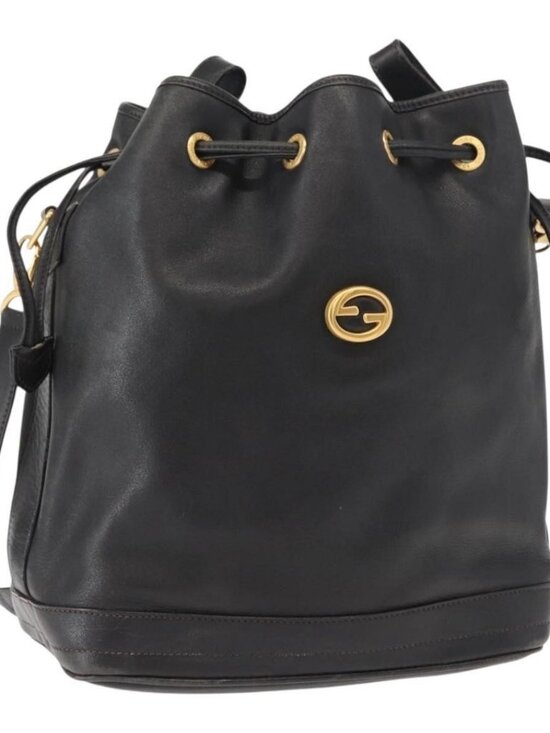 GUCCI Handbags - Authentic GUCCI Shoulder Bag Leather Black Gold
